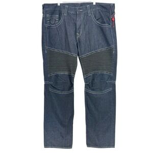 rue Religion Moto Slim Run Jeans Mens 42x33 Dark Wash Grey Stitch Biker 2000s
